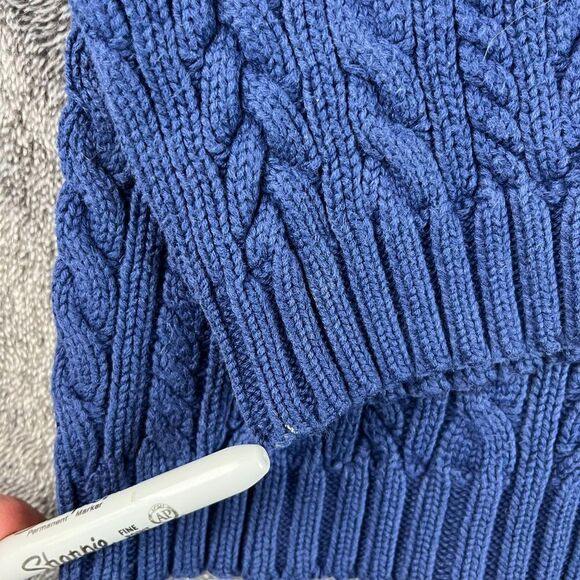 Lauren Ralph Lauren Cable Knit Fisherman Sweater Crewneck Navy Blue M Petite* - Picture 9 of 10